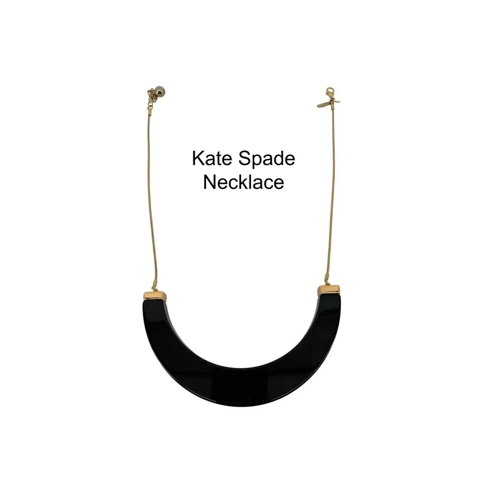 Kate Spade New York‎ Black Crescent Bib Necklace Gold Tone Snake Chain Statement